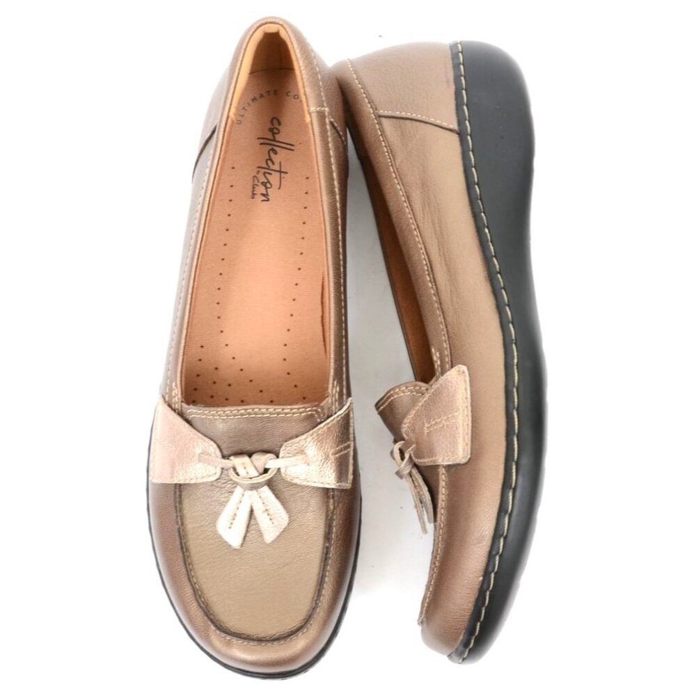 Clarks Women's11N Ashland‎ Bubble Pewter Leather Slip-on Loafer Preppy Academia